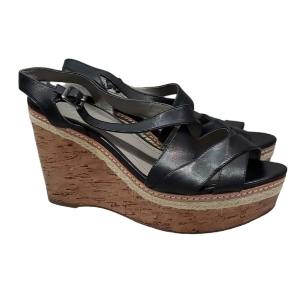 NEW Vince Camuto Women Rina Ankle Leather Cork Wedge Sandals shoes sz 8.5 B